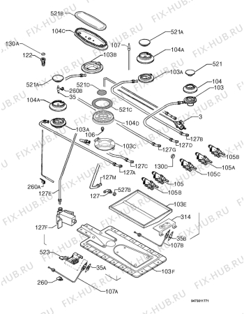 Взрыв-схема плиты (духовки) Electrolux 96GX-T - Схема узла Functional parts 267